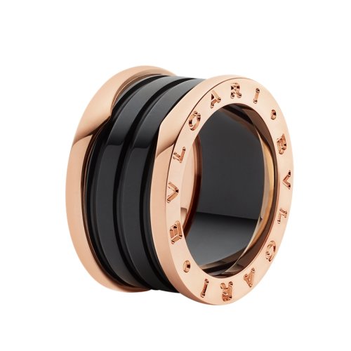 BVLGARI/寶格麗 B.zero1系列18K金玫瑰金嵌黑陶瓷 4行戒指  345846