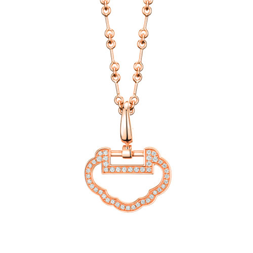 QEELIN/麒麟珠寶 YUYI系列 18K金玫瑰金鑲嵌鉆石小號鏤空如意形狀吊墜YY-030-OPD-RGD