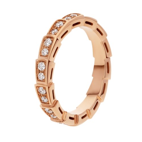BVLGARI/寶格麗 經(jīng)典款18K金玫瑰金帶鉆 窄款滿鉆蛇形戒指  349706