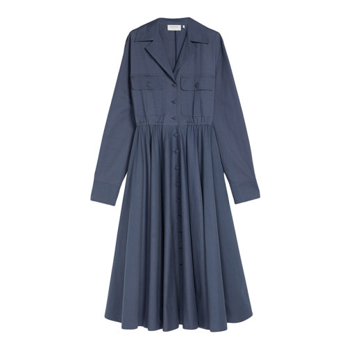MaxMara/麥絲瑪拉 22年早春新款 DIRCE系列 女士灰藍(lán)色水洗純棉華達(dá)呢襯衫式連衣裙2221012706002