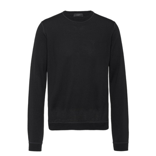 PRADA/普拉達(dá) 黑色 男士刺繡徽標(biāo)羊毛針織衫 UMA972_1S2P_F0002_S_192