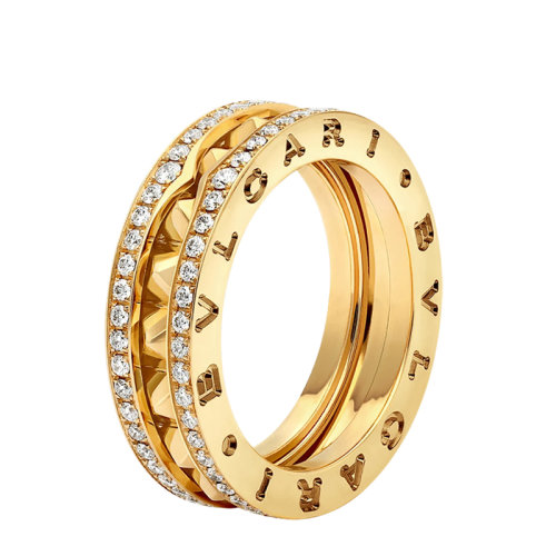 BVLGARI/寶格麗 B.ZERO1系列 18k金黃金雙排滿鉆優(yōu)雅戒指358277