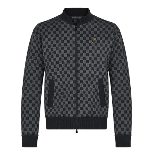 Louis Vuitton/路易威登 男士灰色棉質(zhì)DAMIER SALT提花飛行員夾克1A8X2C