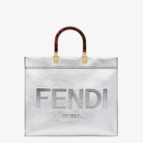  FENDI芬迪 22年秋冬 女士 手提包 銀色皮革手提袋 8BH386AJH7F0RXT