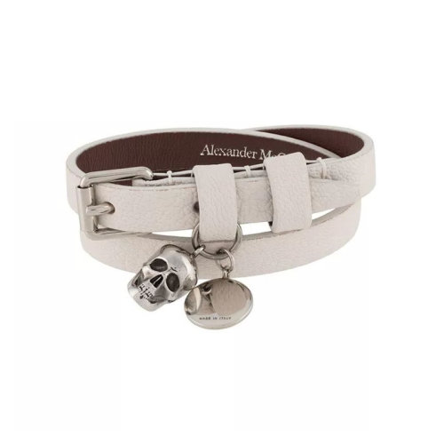 Alexander McQueen/亞歷山大麥昆 男女同款 白色皮革時尚骷髏頭手鏈 630990DZPOY9003