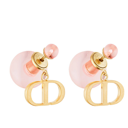 Dior/迪奧 22春夏新款TRIBALES系列 女士金色飾面金屬淡粉色透明樹脂珠飾CD耳環(huán) E1822TRIPL_D304