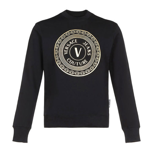 VERSACE JEANS/范思哲牛仔 男士黑色棉質(zhì)經(jīng)典字母徽標(biāo)印花裝飾圓領(lǐng)長袖上衣衛(wèi)衣運動衫套頭衫 B7GZA7TX-30318-K42