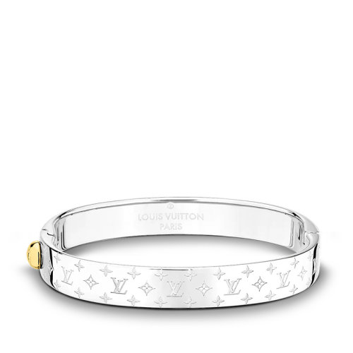 Louis Vuitton/路易威登 22春夏新款NANOGRAM STRASS系列 銀色金屬徽標(biāo)刻印手鐲M00250