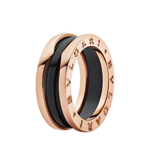 BVLGARI/寶格麗 B.zero1系列18K金玫瑰金嵌黑陶瓷 小蠻腰戒指 347041