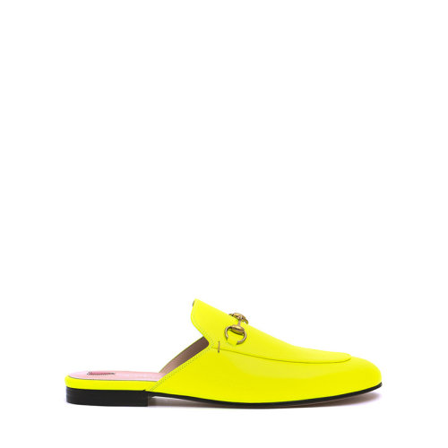 GUCCI/古馳  古琦女鞋 Princetown系列 馬銜扣 女士熒光黃皮革時尚拖鞋涼拖 557730 0ZR60 7205