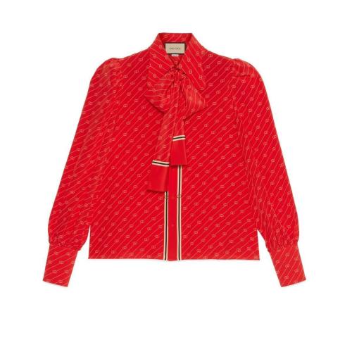  GUCCI古馳 22年秋冬 男士 飾領(lǐng)結(jié)GG斜條紋真絲襯衫 660046 ZAGRU 6447