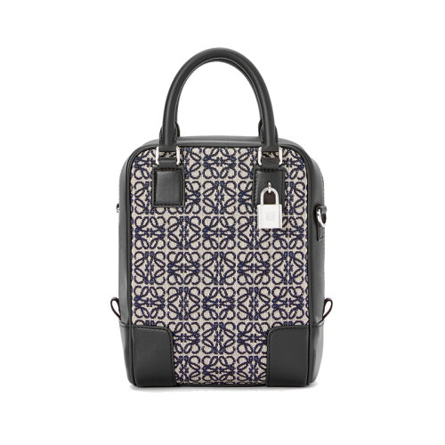 LOEWE/羅意威 22年新款 Amazona系列 男士海軍藍(lán)/黑色提花小牛皮皮革手柄拉鏈開合肩背斜挎手提包B039L51X02-5938