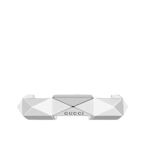 GUCCI/古馳  Link to Love系列 18k金白金Gucci銘文飾釘細(xì)節(jié)寬形戒指662188J85029000
