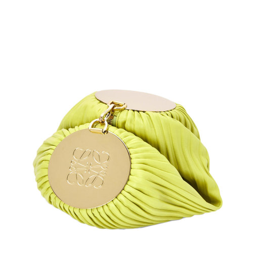 LOEWE/羅意威  女士檸檬黃色褶皺納帕皮革金色金屬飾面手提手鏈?zhǔn)帜冒?0106472