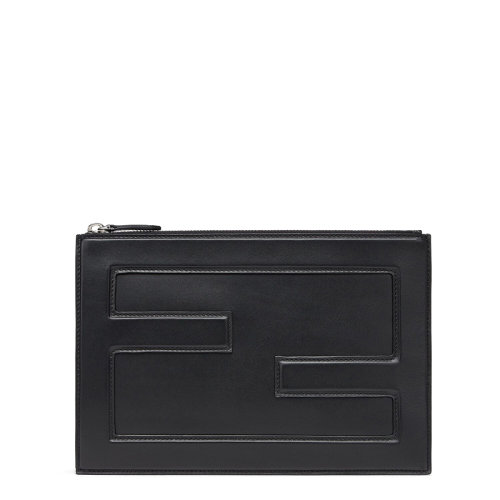 FENDI/芬迪 20  BAGUETTE系列 男士大號(hào)黑色小牛皮壓花FF圖案拉鏈?zhǔn)帜冒?N0113AG0OF0GXN