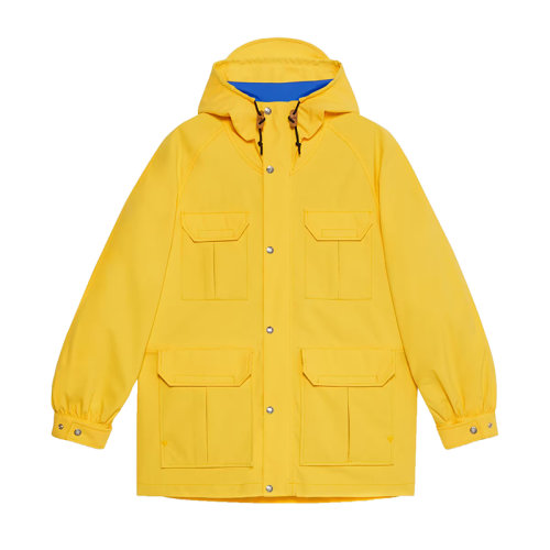 GUCCI/古馳 22秋冬款 The North Face聯(lián)名系列 女士黃色聚酰胺/棉混紡飾有抽繩固定風帽背面飾有彩色刺繡LOGO徽標長袖沖鋒大衣?672462ZAH9E7015