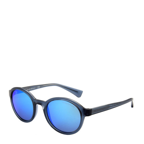 Emporio Armani/安普里奧阿瑪尼 時(shí)尚 休閑 復(fù)古 圓形 男女款 太陽(yáng)鏡 透明 藍(lán)色鏡框 藍(lán)色 反光鏡片 墨鏡 眼鏡 EA4054 49mm 阿瑪尼