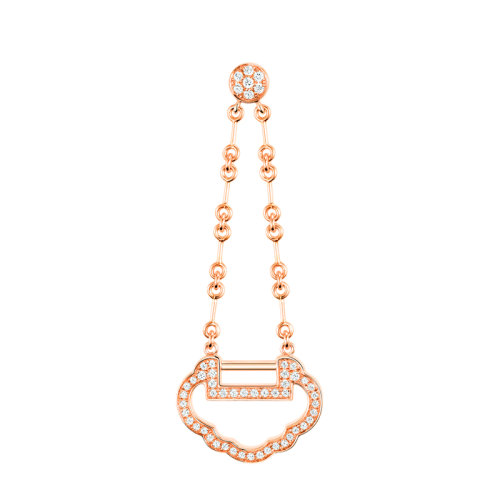 QEELIN/麒麟珠寶 YUYI系列 18K金玫瑰金鑲嵌鉆石小號(hào)鏤空如意形狀耳墜耳環(huán)YY-030-OER-RGD