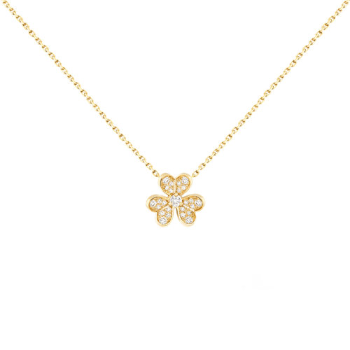 Van Cleef & Arpels/梵克雅寶  經(jīng)典Frivole?系列 18K金黃金三花花瓣滿鉆迷你三葉草項(xiàng)鏈 VCARP24000