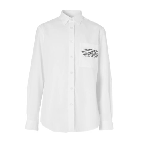BURBERRY/博柏利   男裝 服飾 白色翻領(lǐng)棉質(zhì)經(jīng)典logo印花商務(wù)襯衣 男士長袖襯衫