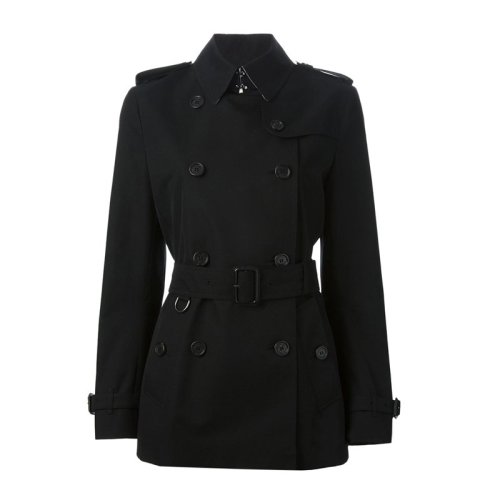 BURBERRY/博柏利  女裝 服裝 女士黑色純棉短款經(jīng)典雙排扣風(fēng)衣系帶收腰 女士大衣