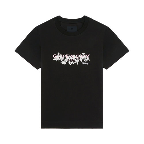 Givenchy/紀(jì)梵希 22年秋冬新款 迪士尼聯(lián)名系列 女士黑色純棉徽標(biāo)斑點(diǎn)狗印花短袖T恤BW707Y3ZAR-001