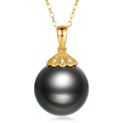 【新品】SANDYRILLA/仙蒂瑞拉 簡約襯托氣質(zhì) 14-15mm大溪地黑珍珠18K金鉆石吊墜