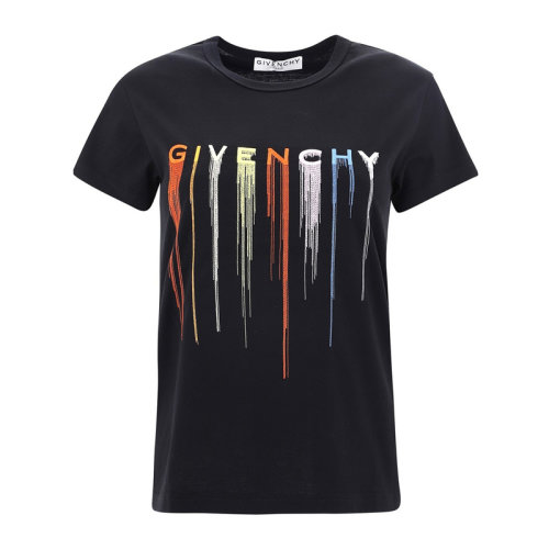 Givenchy/紀(jì)梵希 黑色棉質(zhì)彩色徽標(biāo)刺繡女士短袖T恤