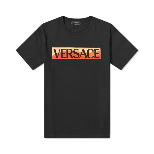 VERSACE/范思哲 男士黑色棉質(zhì)徽標(biāo)印花裝飾圓領(lǐng)短袖上衣T恤 1003915-1A02787-1B000