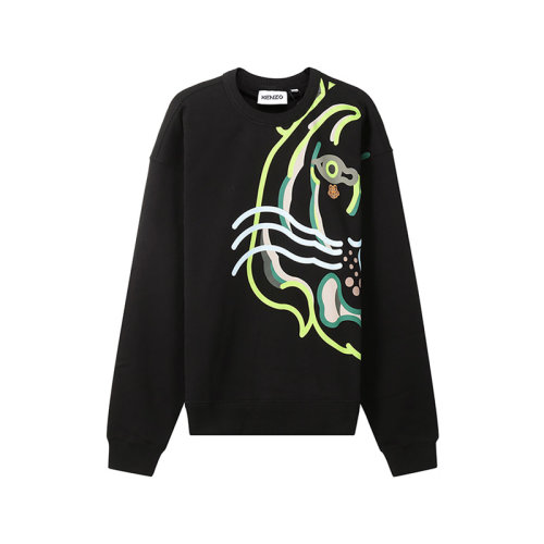 KENZO/高田賢三【22春夏新款】男士棉質(zhì)超大版型加絨款K-Tiger圓領(lǐng)長袖衛(wèi)衣運(yùn)動(dòng)衫 5SW508 4MO