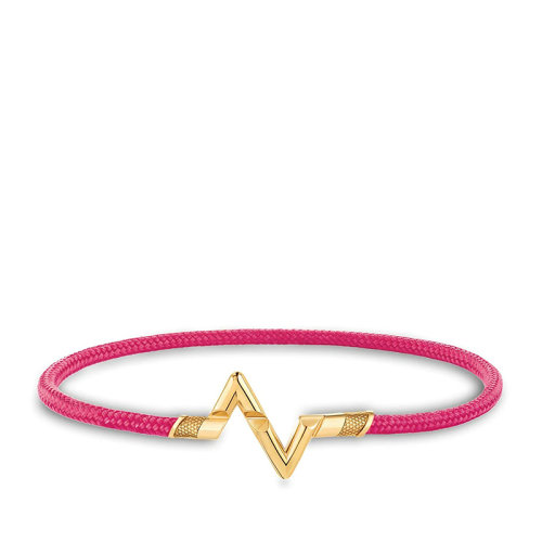 Louis Vuitton/路易威登 22春夏新款Volt Play系列  小號(hào)18k金黃金徽標(biāo)字母組合造型粉色線(xiàn)繩手鏈Q(jìng)05358