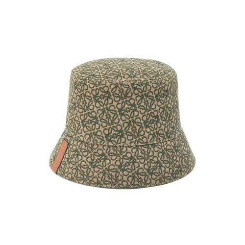 LOEWE/羅意威 22年春夏新款 男士卡其綠色/褐色提花布和尼龍老花圖案雙面水桶帽漁夫帽K820HB1X13-4228