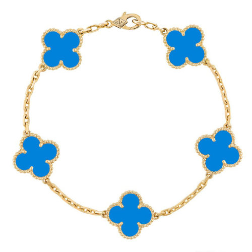 Van Cleef & Arpels/梵克雅寶 經(jīng)典Vintage Alhambra系列 18k金黃金鑲藍(lán)瑪瑙5四葉草手鏈VCARP34900