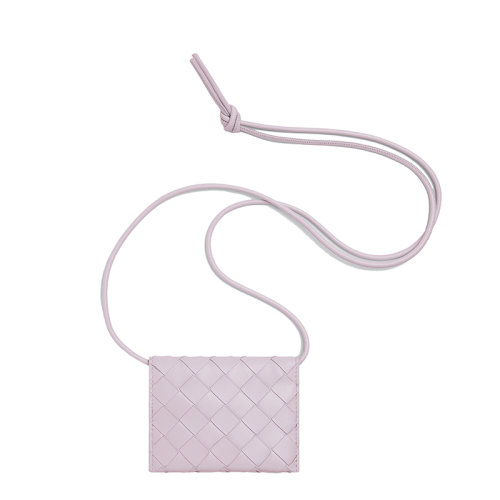 Bottega Veneta/葆蝶家 22春夏新款 女士水洗幸福粉色I(xiàn)ntrecciato編織皮革配背帶翻蓋卡包689527VCPP35903