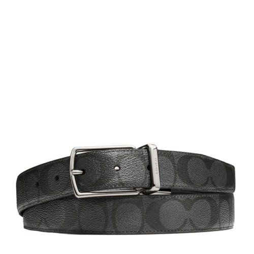 COACH/蔻馳 男士黑灰色PVC印花針扣腰帶皮帶