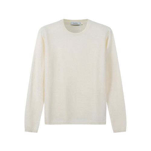 MaxMara/麥絲瑪拉【22春夏新款】女士山羊絨薄款微透圓領(lǐng)長(zhǎng)袖針織衫羊絨衫象牙白色 13610521 MACH