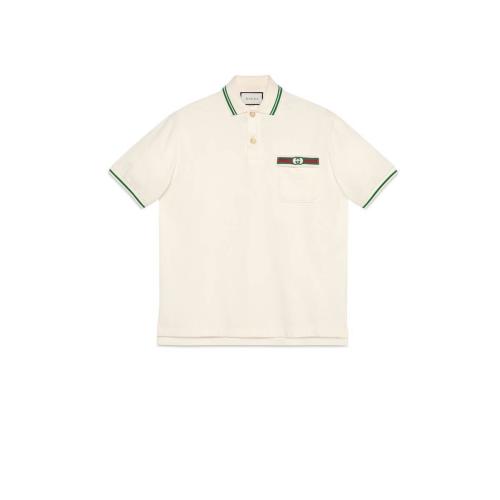  GUCCI古馳 22年秋冬 男士 飾織帶和互扣式雙G棉布polo衫 628339 XJCQR 9061