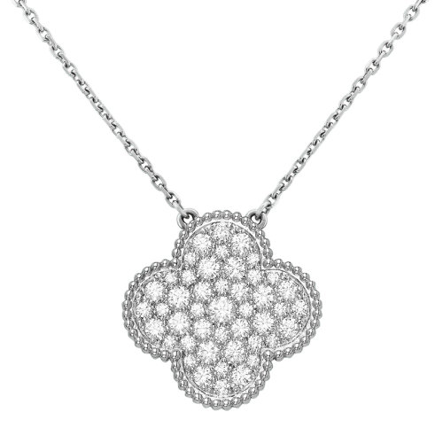 Van Cleef & Arpels/梵克雅寶 經(jīng)典Magic Alhambra系列18K金白金鑲鉆四葉草吊墜項鏈VCARN9MS00