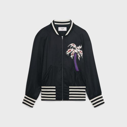  CELINE賽琳思琳 22年秋冬 男士 夾克 90年代風(fēng)格緞面棕櫚樹學(xué)院風(fēng)夾克 2V57H851C.38NO