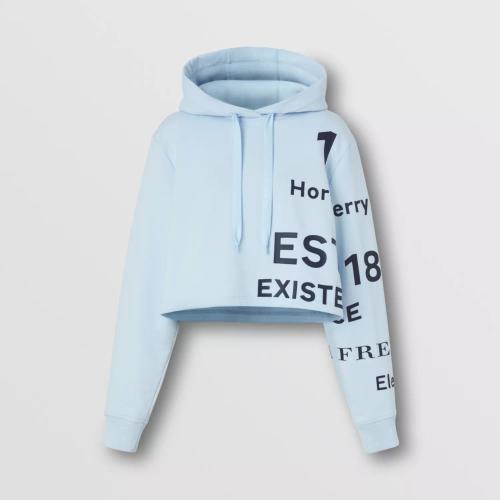  BURBERRY 22年秋冬 女士 Horseferry 印花棉質(zhì)短款連帽衫 80581581