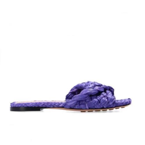 Bottega Veneta/葆蝶帶扭結Intrecciato編織酒椰葉纖維飾帶女士平底涼拖652860 V0GM0 5176【主推】 女鞋