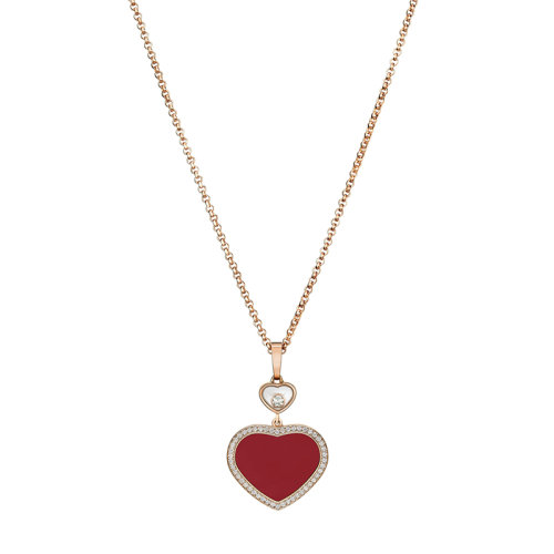 Chopard/蕭邦 經(jīng)典HAPPY HEARTS系列 18K金玫瑰金鑲鉆鑲嵌紅色寶石愛心形狀吊墜項(xiàng)鏈79A074-5801
