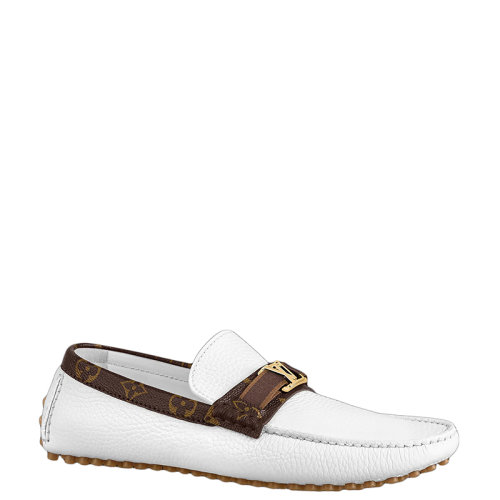 Louis Vuitton/路易威登 22年早春新款 HOCKENHEIM系列 男士白色粒面小牛皮LV金扣莫卡辛鞋樂福鞋1A9I5X