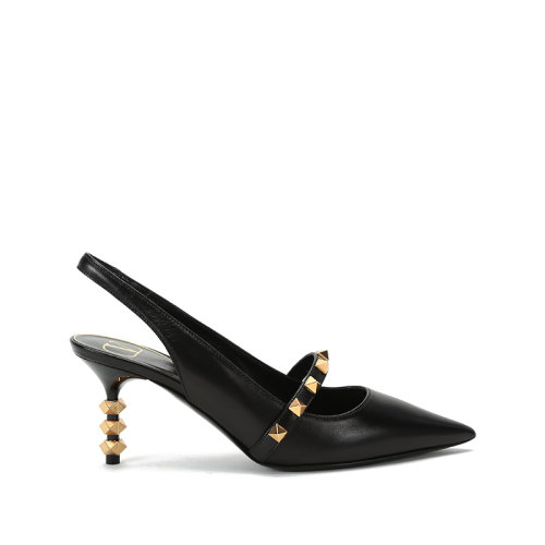 Valentino/華倫天奴 2021款 女士羊皮ROCKSTUD鉚釘裝飾尖頭高跟皮鞋露跟涼鞋 VW2S0BK6 GYH