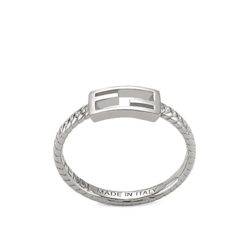 FENDI/芬迪  Baguette系列 女士銀色飾有網(wǎng)狀鏈和FF Baguette圖案金屬戒指  8AG982B08F0TH0