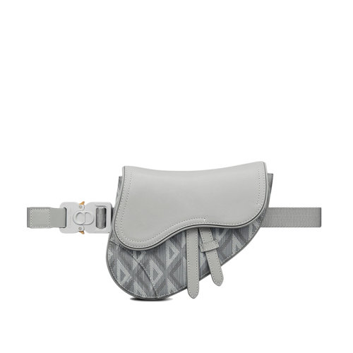 DIOR/迪奧 22春夏新款SADDLE系列 男士迷你灰色CD Diamond圖案帆布光滑牛皮革翻蓋單肩斜挎腰包馬鞍包1ADPO022CDP_H42E