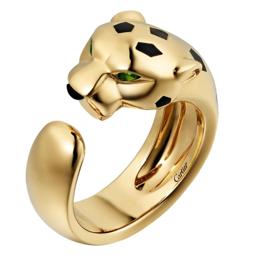 CARTIER/卡地亞 PANTHèRE系列  黃金石榴石瑪瑙黑漆獵豹指環(huán)B4230800