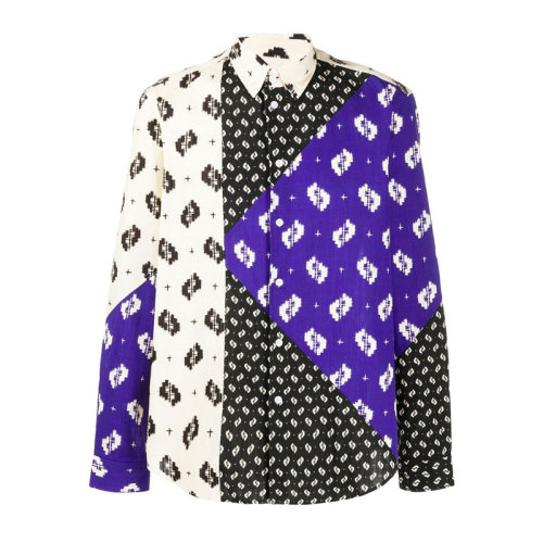 KENZO/高田賢三 男士多色拼色棉質(zhì)印花裝飾翻領(lǐng)長袖襯衣襯衫 FA55CH4061PA-99