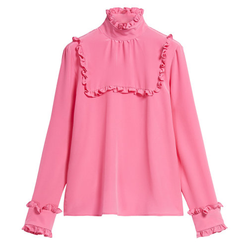 MaxMara/麥絲瑪拉 22年秋冬新款 REBUS系列 女士粉色真絲雙縐高領襯衫6116012906061
