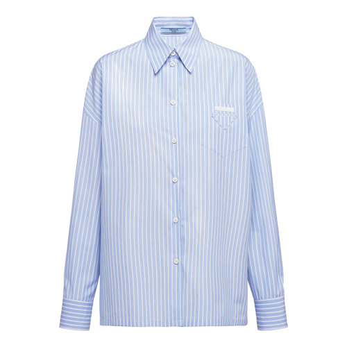 PRADA/普拉達(dá)  女士天藍(lán)色棉質(zhì)條紋府綢長(zhǎng)袖襯衫P431F_1ZRT_F0076_S_212